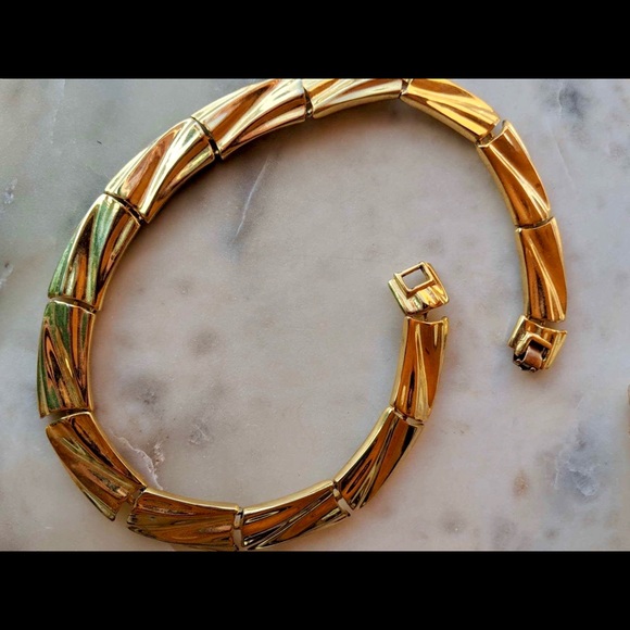 Vintage Jewelry - Vintage Brass Bib Link Necklace Choker